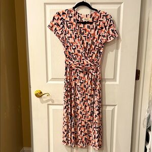 Eliza J Abstract Print Faux Wrap Dress - Coral and Black